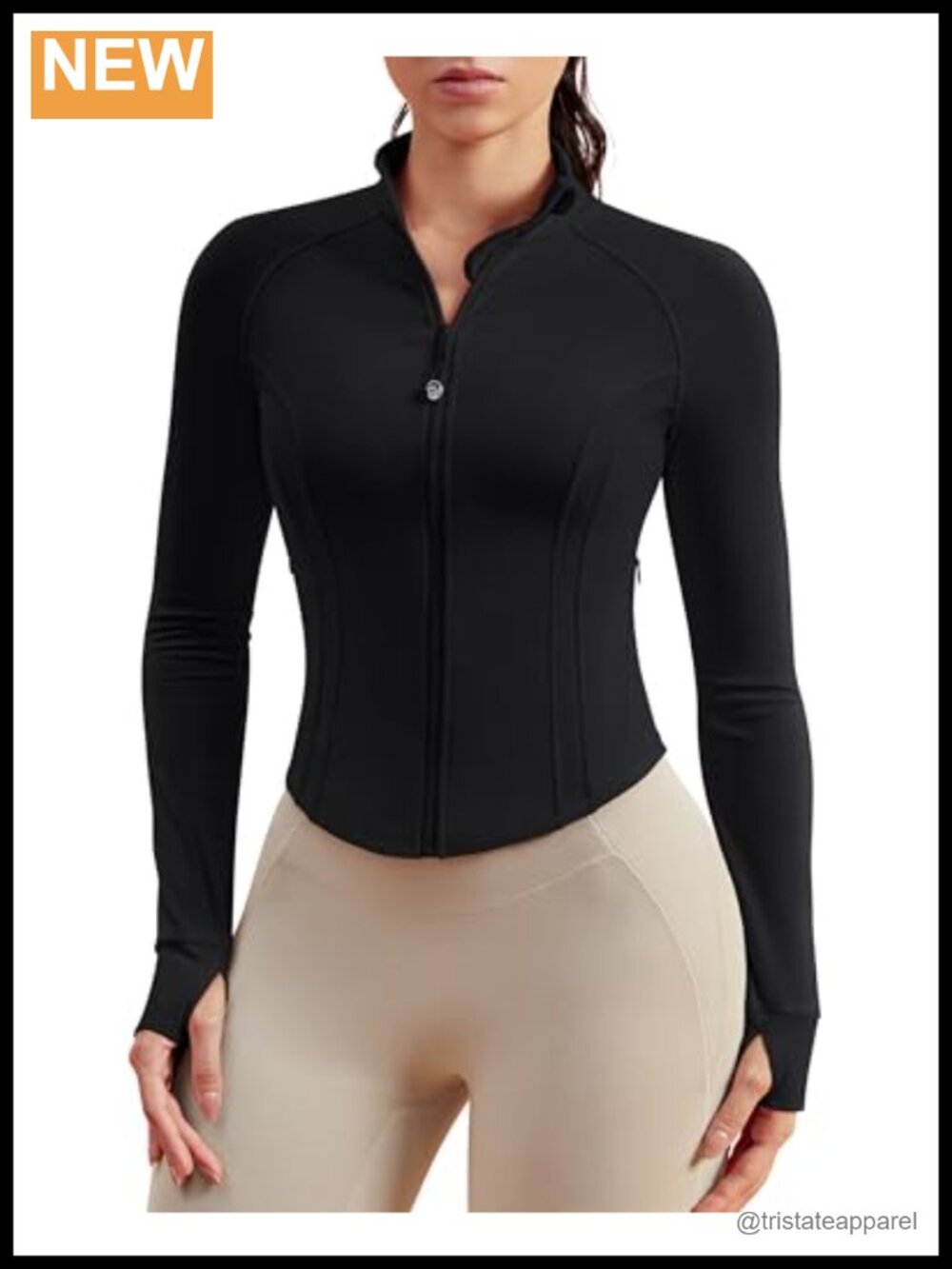 BareLuxe Cropped Full Zip Athletic Running Jacket with Thumbholes Pockets